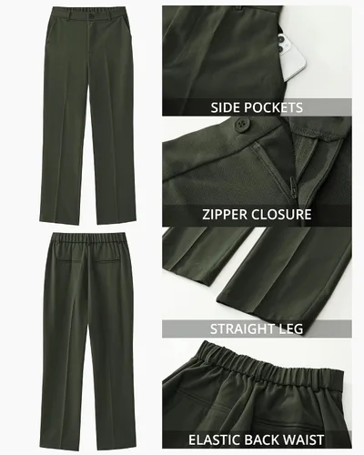 Vista 6 de GRAPENT Pantalones para mujer de trabajo de cintura alta, pantalones de vestir casuales de negocios, ajuste relajado, pierna recta, cintura elástica