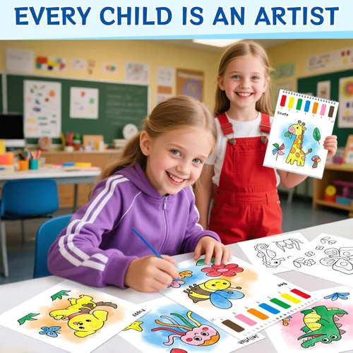 Vista 4 de Libros para colorear con pintura al agua para niños, juegos de papeles de pintura de acuarela sin desorden para niños pequeños, kit de pintura