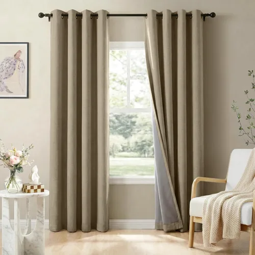 Vista 12 de Cortinas opacas de lino para dormitorio de 45 pulgadas de largo, cortinas beige con ojales para sala de estar, cortinas de oscurecimiento