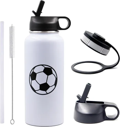 Vista 14 de Botella de agua de béisbol de 18 onzas, botella deportiva de boca ancha, vaso de viaje de metal con 2 tapas, botellas de agua aisladas al vacío