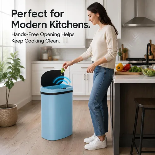 Vista 4 de Cubo de basura de cocina de 13 galones con tapa, cubo de basura automático sin contacto para cocina, cubo de basura de plástico PP con sensor