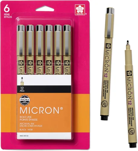 Vista 9 de SAKURA Pigma Micron 50131 - Bolígrafos fineliner, tamaño de 10 puntas, tinta negra archival, paquete de 6