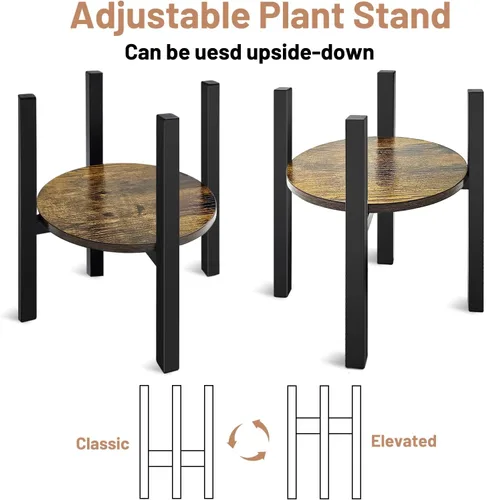 Vista 3 de Soporte ajustable para plantas de interior moderno de mediados de siglo, se adapta a macetas de 8 a 13 pulgadas, taburete de madera estable