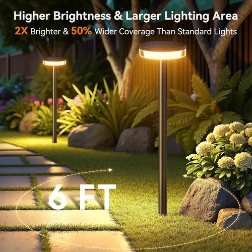 Vista 2 de LETMY Solar Pathway Lights Outdoor, 4 Pack 2X Brighter Solar Lights Outdoor Waterproof, Taller Pathway Light with Larger Panel, Auto On/Off Up to