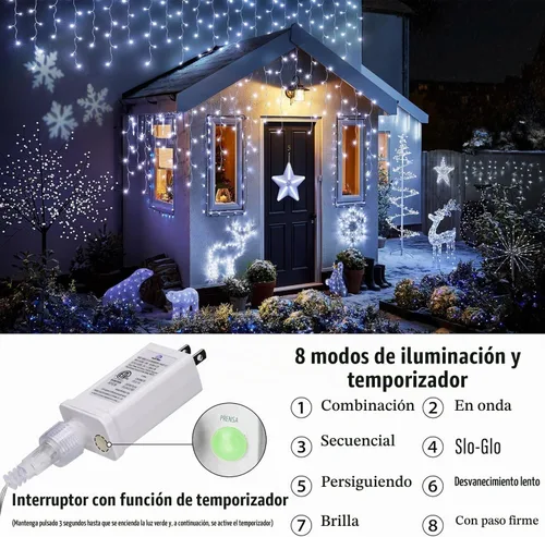 Vista 2 de Joomer Luces de carámbano de Navidad – Cadena de luces de 19 pies para exteriores impermeable, 8 modos de temporizador, conectable, tira de luces