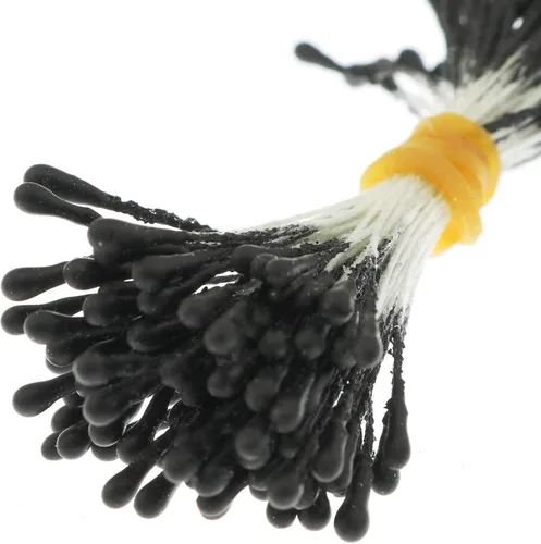 Vista 3 de Alrededor de 400 estambres florales perlados artificiales, estambres florales para hacer flores, decoración de álbumes de recortes, negro mate