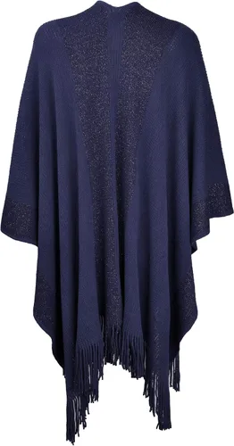 Vista 2 de ZLYC - Abrigo de mujer con bordes dorados, tipo cobija tejida. Poncho con flecos