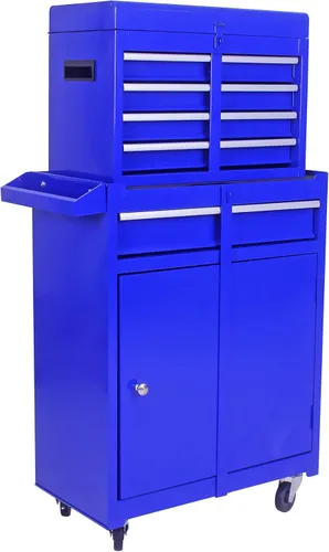 Vista 2 de Carro de herramientas de 4 cajones con ruedas, carrito de herramientas rodante, carrito de servicio industrial de servicio pesado con sistema