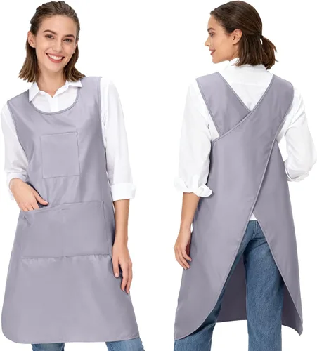 Vista 7 de Delantal de cocina con espalda cruzada para mujer, delantal de poliéster japonés con 3 bolsillos para hornear cocinar parrilla, delantales unisex