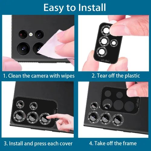 Vista 6 de Paquete de 5+5 protectores de lente de cámara compatibles con Samsung Galaxy S24 Ultra, cubierta de cámara S24 Ultra, accesorios de protector
