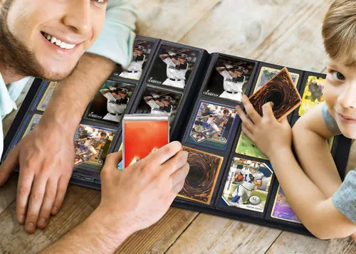 Vista 5 de Carpeta para tarjetas coleccionables, 9 bolsillos de colección de álbumes de tarjetas para tarjetas de béisbol Yugioh MTG, protección de Negro