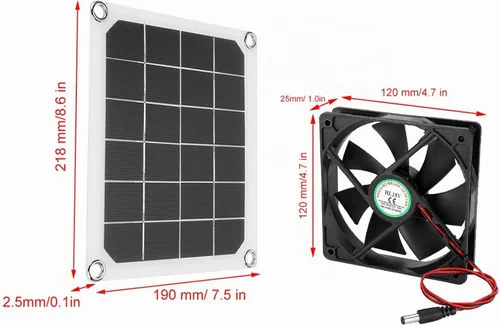 Vista 6 de Kit de ventilador extractor alimentado por energía solar, 6V 10W IP65 impermeable, gallinero de invernadero, carga USB