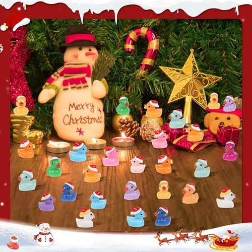 Vista 6 de 160 piezas de patos pequeños de Navidad con gorro de Santa, mini patos de resina, patitos pequeños de plástico para Navidad, accesorios para casa