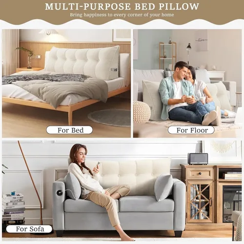 Vista 8 de Almohada triangular para cabecero, almohada de cuña grande lavable para el cuerpo, soporte de posicionamiento del respaldo, almohadas de lectura