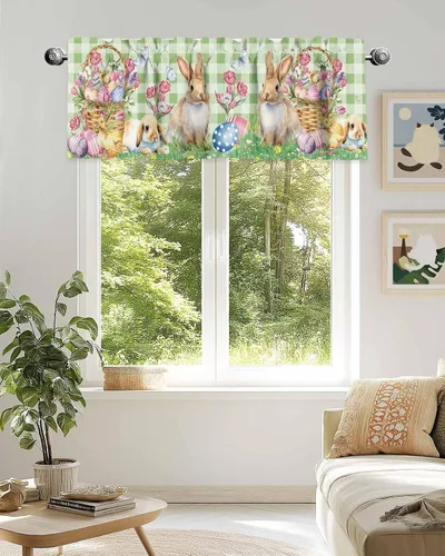 Vista 125 de Cenefa de cortina con lazo rojo de Navidad para ventanas, sala de estar, cocina, baño, granja, bolas de Navidad de acuarela con diseño de bayas