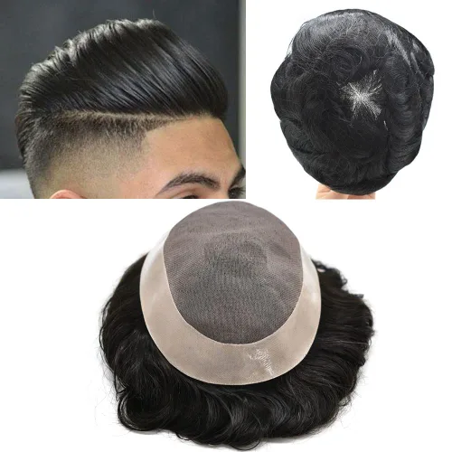 Vista 9 de Sistema de cabello europeo para hombre, tupé europeo para hombres, sistema de reemplazo de cabello humano real, pieza de cabello mono fino para #1