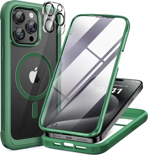 Vista 196 de Miracase - Funda magnética para iPhone 13 Pro Max de 6.7 pulgadas (compatible con MagSafe), transparente, completo, protector de pantalla de vidrio