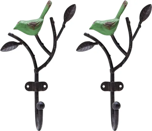 Vista 11 de SOFFEE DESIGN Perchero vintage de pared con 3 ganchos, pájaros de pie en rama de árbol con pintura rústica, resistente soporte para llaves