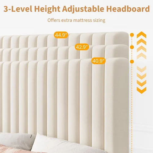 Vista 4 de IDEALHOUSE Base de cama individual con cabecera ajustable, plataforma tapizada de terciopelo, marco de cama tamaño individual, canal vertical Beige