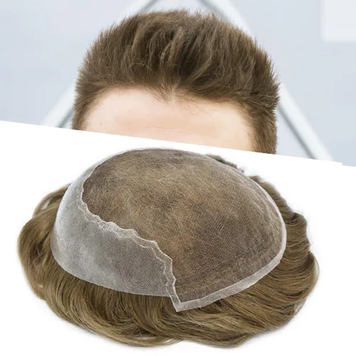 Vista 115 de Toupee para hombres pieza de pelo suave suizo encaje real sistema de cabello humano reemplazo blanqueado nudo mens tupé sistema de pelo para hombres
