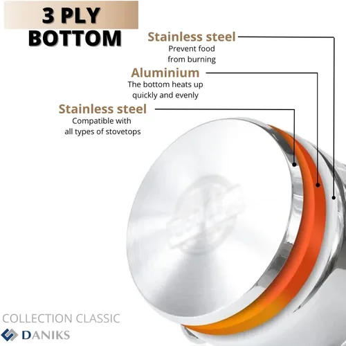 Vista 7 de Daniks Olla clásica de acero inoxidable de 2 cuartos de galón con tapa de vidrio, parte inferior de tres capas para calefacción uniforme, compatible
