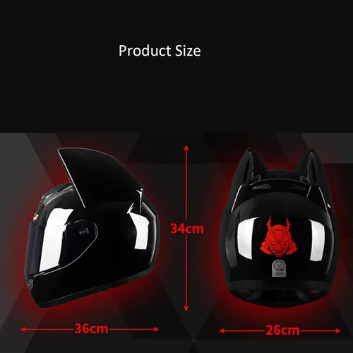 Vista 4 de Casco de locomotora con orejas de gato con certificación DOT, cómodo casco modular de cara completa para motocicleta, casco personalizado para Negro