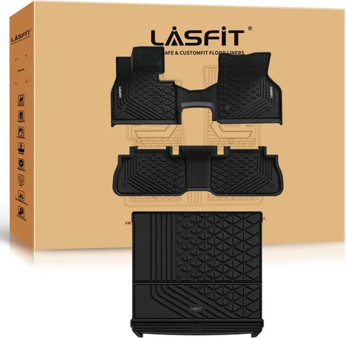 Vista 48 de LASFIT - Tapetes de suelo y maletero de auto, ajuste personalizado, de TPE, para todo tipo de clima, impermeable, juego completo, negros