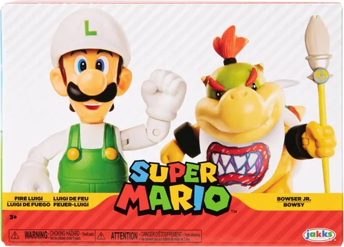 Vista 6 de Super Mario Nintendo - Figura de acción de 4 pulgadas, paquete de 2 Fire Luigi & Bowser Jr. con accesorios