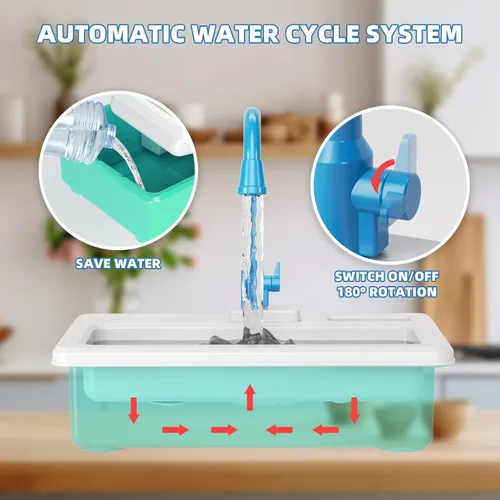 Vista 4 de Doloowee - Juguetes de fregadero de cocina con cambio de color, juguete de lavavajillas eléctrico para jugar con agua corriente para niños de 3 a 5
