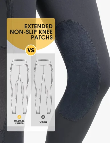 Vista 5 de FitsT4 Sports Mallas de equitación para mujer con bolsillos con cremallera, parche en la rodilla, malla de enfriamiento, pantalones ecuestres