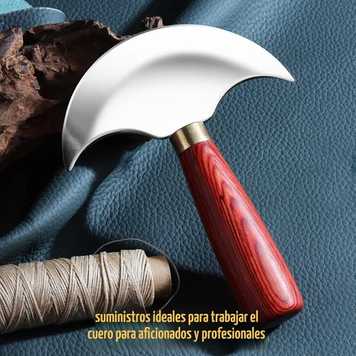 Vista 3 de Cuchillo de cuero Coowolf con mango de madera, herramientas de trabajo de cuero para cortar, pelar y recortar