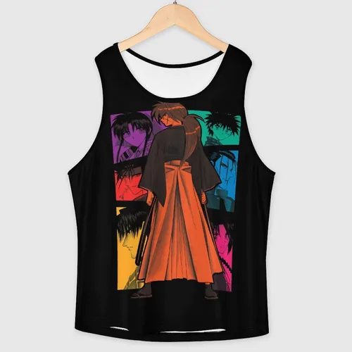 Vista 3 de Camiseta sin mangas de anime Kenshin Rurouni para mujer, camiseta sin mangas de verano, casual, para correr, entrenamiento, chaleco deportivo