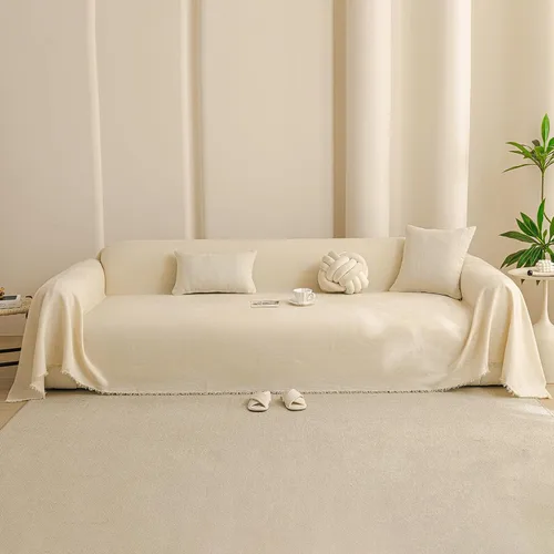 Vista 11 de Funda de sofá de felpilla bohemia con borlas, funda antideslizante suave para sofá de 1 a 2 plazas, protector de muebles lavable para perros