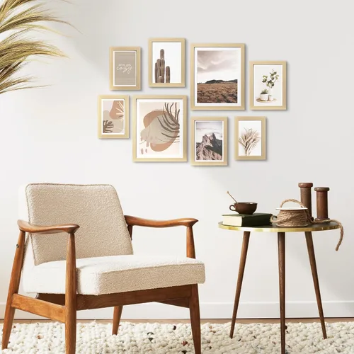 Vista 3 de ArtbyHannah Juego de marcos de pared para galería, marcos de fotos color beige, collage de decoración de pared con arte neutro para sala de estar