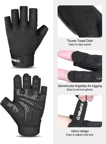 Vista 5 de Guantes de entrenamiento para hombres y mujeres, guantes de gimnasio de medio dedo, absorbentes de golpes, guantes de ejercicio antideslizantes