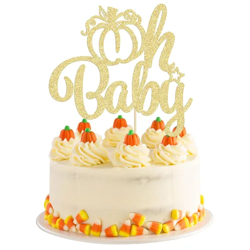 Vista 24 de Gyufise 24 piezas de decoración de cupcakes de calabaza con purpurina para temática de otoño, Acción de Gracias, Halloween, baby shower, niños