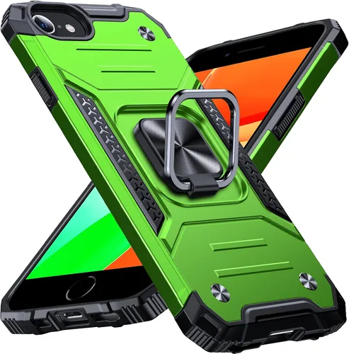 Vista 102 de Anqrp Funda resistente para iPhone 6/7/8/SE/SE2 con soporte de anillo mejorado y agarre, grado militar, a prueba de golpes, resistente y robusta