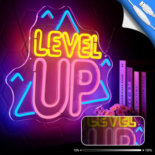 Vista 3 de Decoración de sala de juegos, letrero de neón de nivel superior para decoración de pared, accesorios de juegos, letrero LED regulable