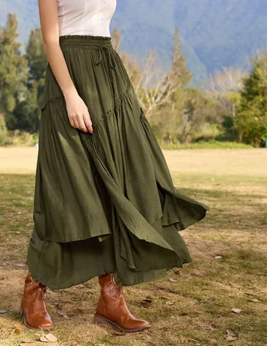 Vista 9 de Scarlet Darkness Falda larga renacentista con capas para mujer, con cintura alta, elástica, con bolsillos