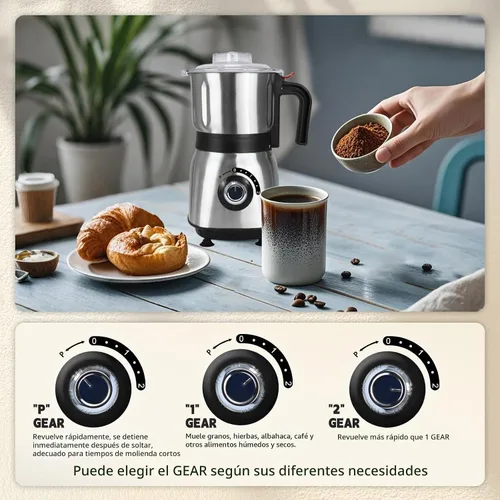 Vista 4 de Molinillo de especias eléctrico, molinillo de hierbas y nueces para la cocina, molinillos de espresso desmontables con cuchillas de acero