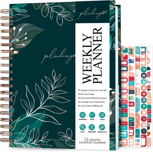 Vista 11 de PLANBERRY Agenda semanal grande prémium – Planificador de vida y presupuesto sin fecha – Organizador y diario de productividad, 8 x 10.4 pulgadas
