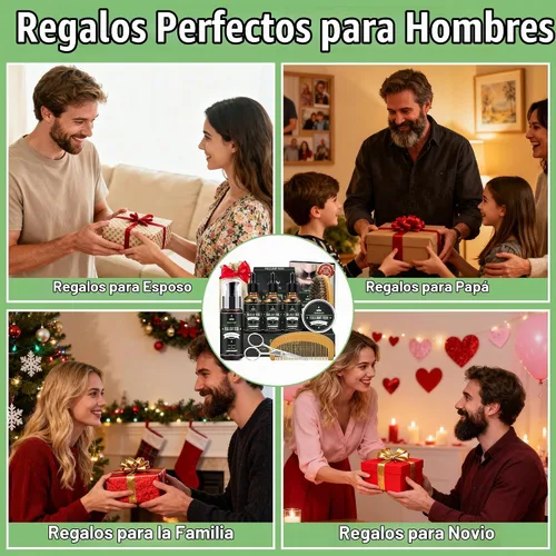 Vista 3 de Kit de barba con 3 aromas de aceite de barba y juego de jabón y bálsamo para barba de tabaco dulce