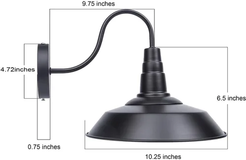 Vista 5 de Lightess Black Lámpara de pared con iluminación industrial clásica de metal
