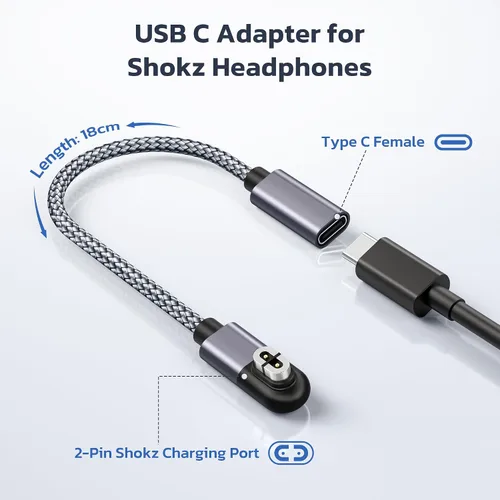 Vista 6 de RUXELY Adaptador de cable de carga de auriculares USB C a Shokz, 2