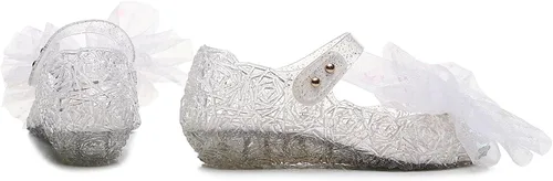 Vista 6 de OMGard Zapatos de gelatina para niñas, sandalias de cumpleaños de princesa de reina de la nieve para niñas pequeñas, sandalias azules con purpurina