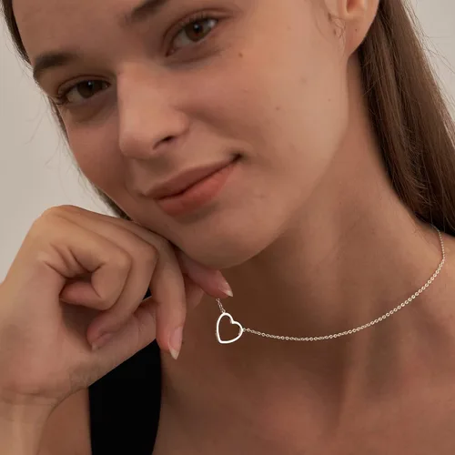 Vista 4 de Tewiky - Lindo collar de corazón, collar gargantilla con colgante de corazón de oro de 14 quilates, collar de cadena de corazón abierto de oro