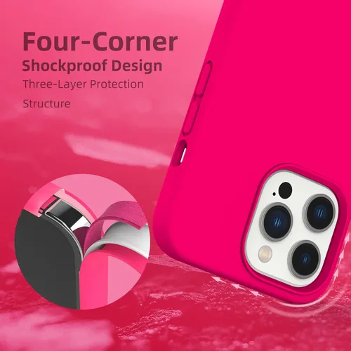 Vista 5 de Funda de silicona líquida compatible con iPhone 13 Pro Max, color rosa intenso [Protección contra caídas]