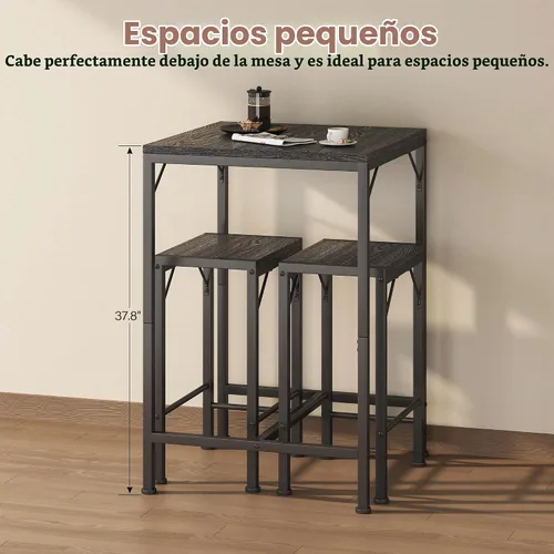 Vista 3 de Homeiju Juego de mesa y sillas de bar, mesa de bar cuadrada con 2 taburetes, juego de comedor que ahorra espacio para 2, perfecto para cocina
