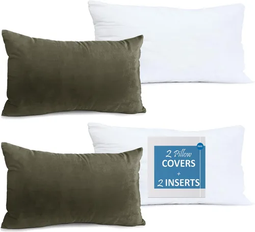Vista 74 de Nestl Juego de 2 rellenos de almohada con terciopelo suave y sólido, juego de fundas de almohada cuadradas decorativas para sofá, automóvil Azul
