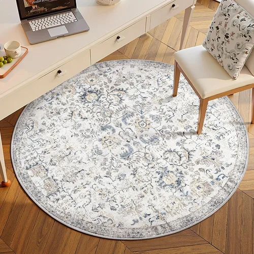 Vista 390 de jinchan Lima - Alfombra simétrica floral geométrica lavable, alfombra de entrada de medio círculo de 2 x 3, alfombra de media luna, suave y Azul